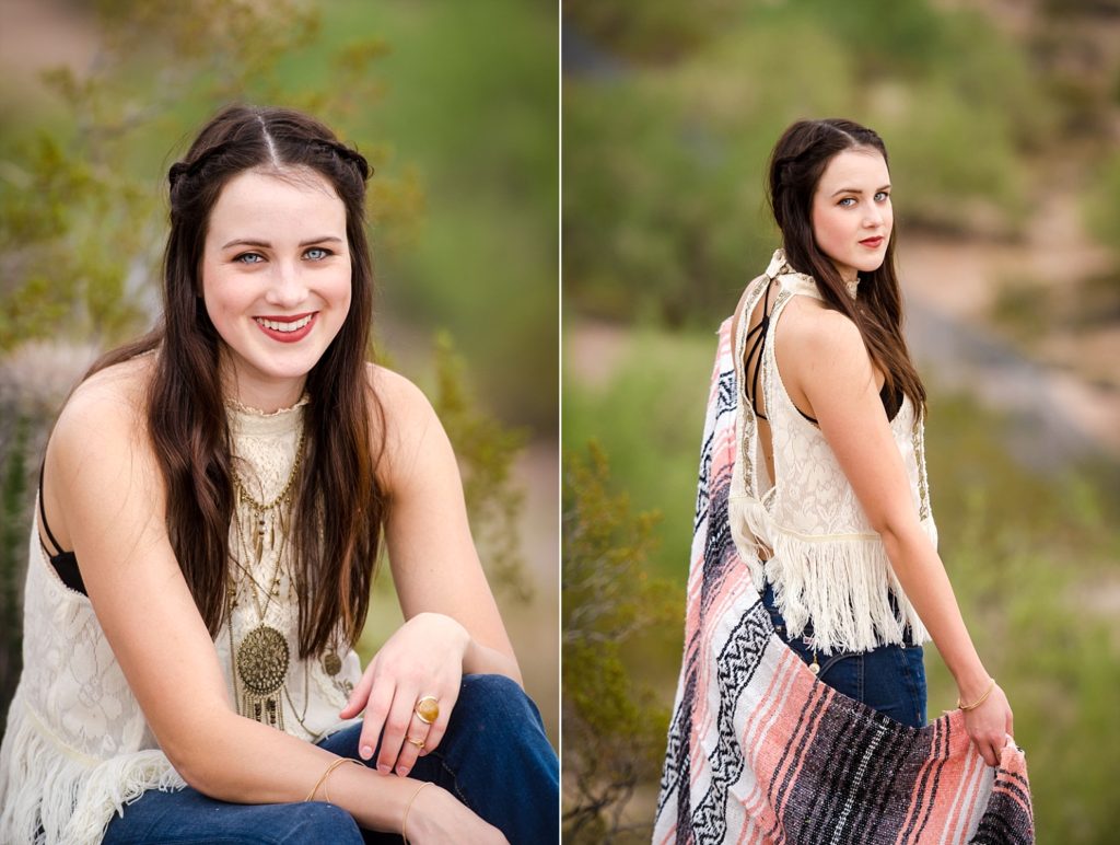 Tribal blanket is the perfect accessory for a senior session